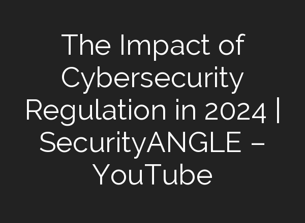 The Impact of Cybersecurity Regulation in 2024 | SecurityANGLE – YouTube