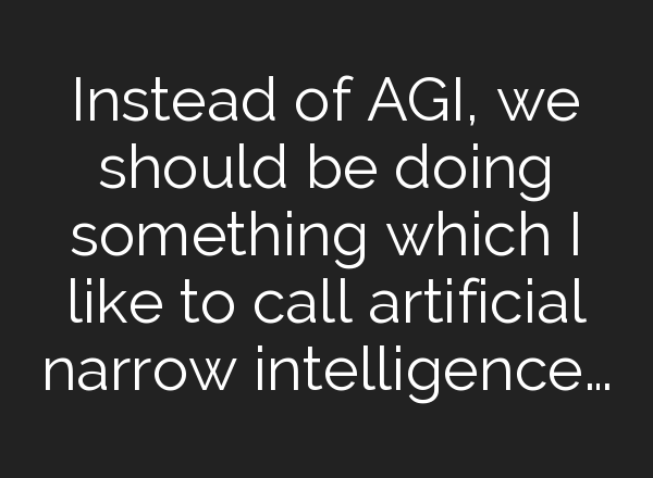 Instead of AGI, we should be doing something which I like to call artificial narrow intelligence…