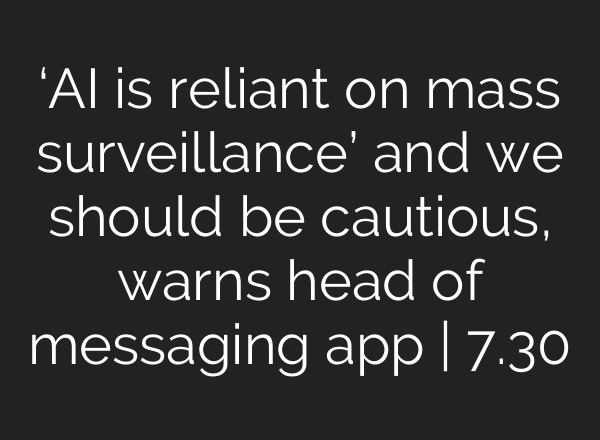 ‘<b>AI</b> is reliant on mass surveillance’ and we should be cautious, warns head of messaging app | 7.30