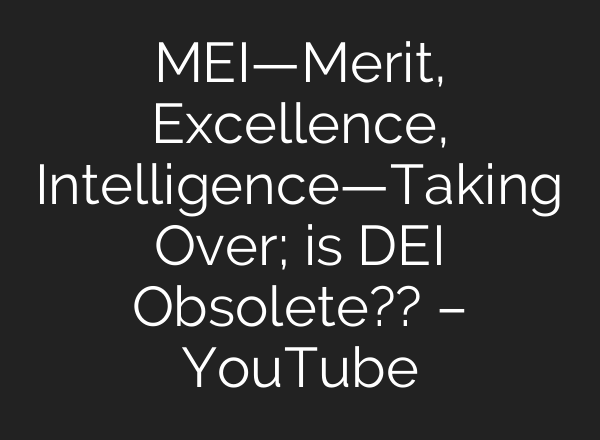 MEI—Merit, Excellence, Intelligence—Taking Over; is DEI Obsolete?? – YouTube