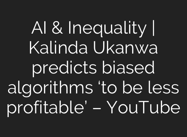 <b>AI</b> & Inequality | Kalinda Ukanwa predicts biased algorithms ‘to be less profitable’ – YouTube
