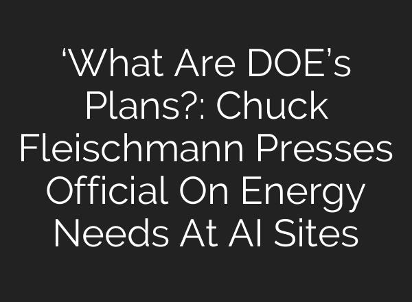 ‘What Are DOE’s Plans?: Chuck Fleischmann Presses Official On Energy Needs At <b>AI</b> Sites