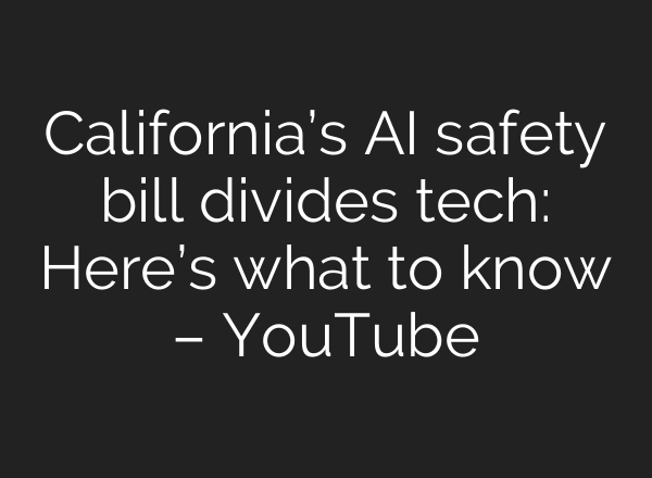 California’s <b>AI</b> safety bill divides tech: Here’s what to know – YouTube