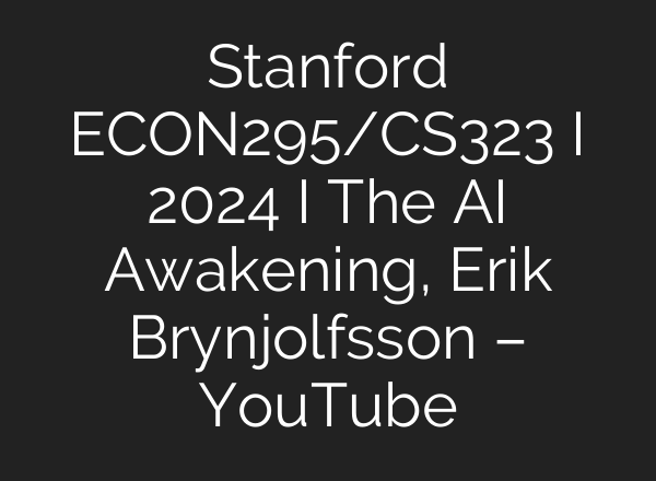 Stanford ECON295/CS323 I 2024 I The <b>AI</b> Awakening, Erik Brynjolfsson – YouTube