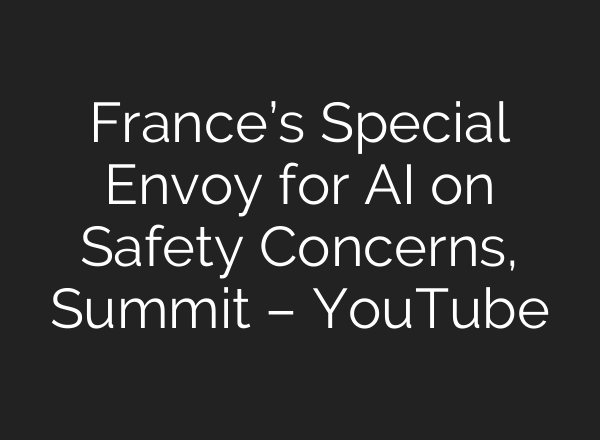 France’s Special Envoy for <b>AI</b> on Safety Concerns, Summit – YouTube