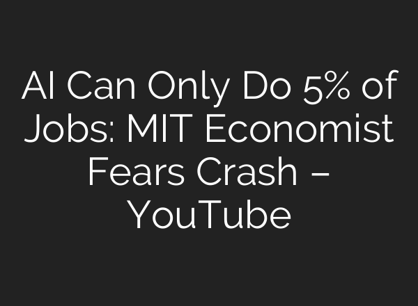 <b>AI</b> Can Only Do 5% of Jobs: MIT Economist Fears Crash – YouTube