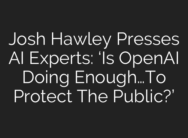 Josh Hawley Presses <b>AI</b> Experts: ‘Is OpenAI Doing Enough…To Protect The Public?’