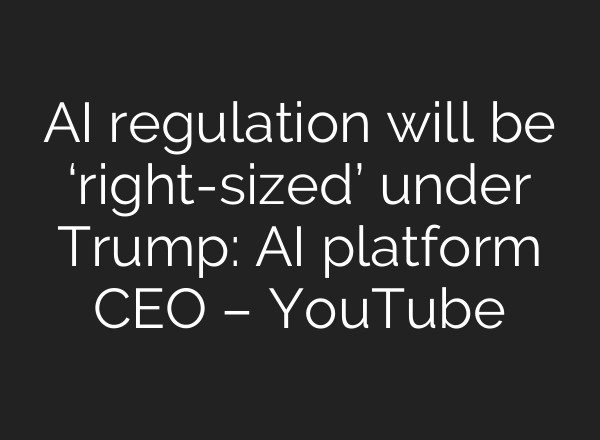 <b>AI</b> regulation will be ‘right-sized’ under Trump: <b>AI</b> platform CEO – YouTube