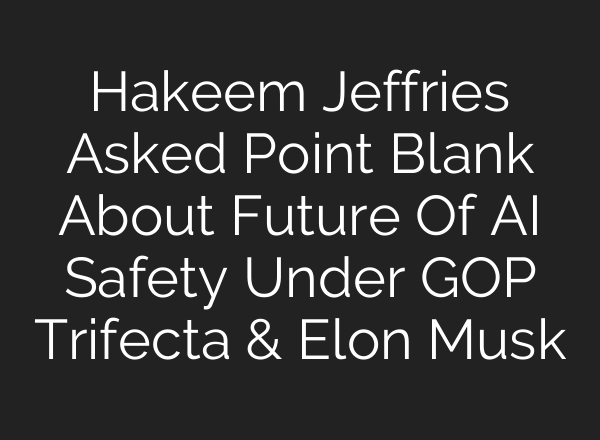 Hakeem Jeffries Asked Point Blank About Future Of <b>AI</b> Safety Under GOP Trifecta & Elon Musk