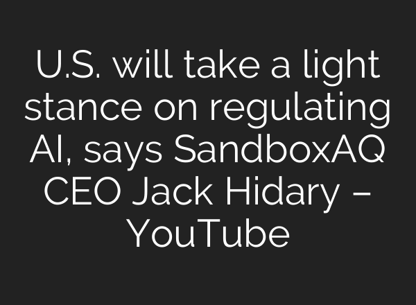 U.S. will take a light stance on regulating <b>AI</b>, says SandboxAQ CEO Jack Hidary – YouTube