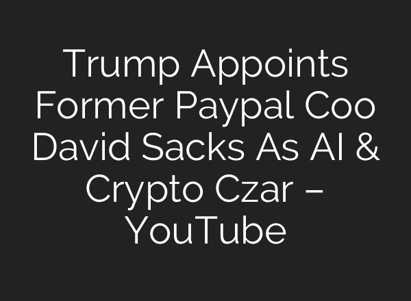 Trump Appoints Former Paypal Coo David Sacks As <b>AI</b> & Crypto Czar – YouTube