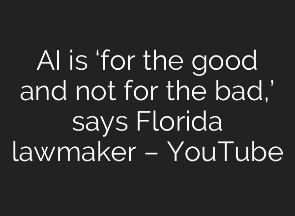 <b>AI</b> is ‘for the good and not for the bad,’ says Florida lawmaker – YouTube