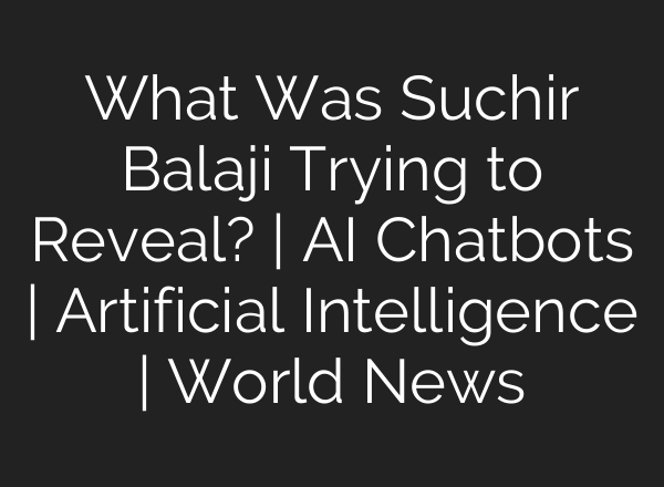 What Was Suchir Balaji Trying to Reveal? | <b>AI</b> Chatbots | Artificial Intelligence | World News