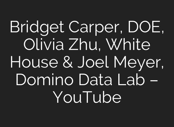 Bridget Carper, DOE, Olivia Zhu, White House & Joel Meyer, Domino Data Lab – YouTube