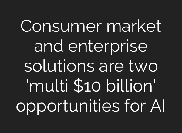 Consumer market and enterprise solutions are two ‘multi $10 billion’ opportunities for AI