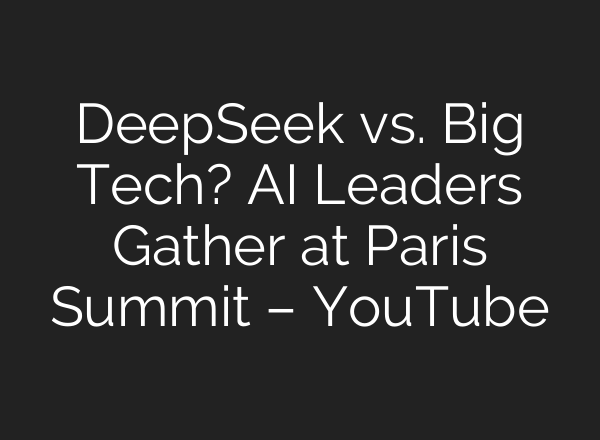 DeepSeek vs. Big Tech? AI Leaders Gather at Paris Summit – YouTube