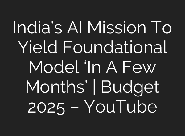India’s <b>AI</b> Mission To Yield Foundational Model ‘In A Few Months’ | Budget 2025 – YouTube