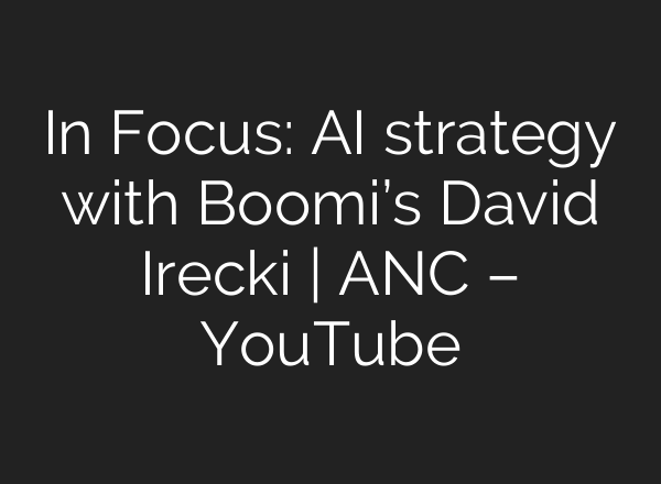 In Focus: AI strategy with Boomi’s David Irecki | ANC – YouTube