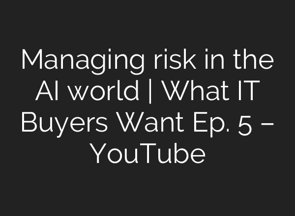 Managing risk in the AI world | What IT Buyers Want Ep. 5 – YouTube