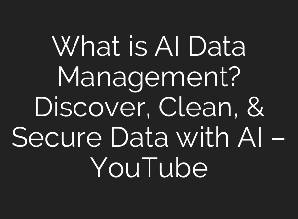 What is AI Data Management? Discover, Clean, & Secure Data with AI – YouTube