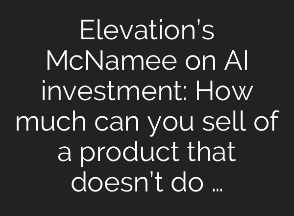 Elevation’s McNamee on AI investment: How much can you sell of a product that doesn’t do …