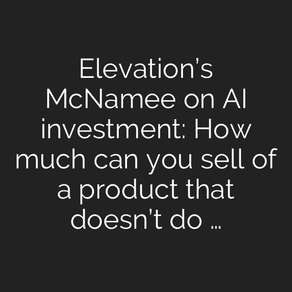 Elevation’s McNamee on AI investment: How much can you sell of a product that doesn’t do …