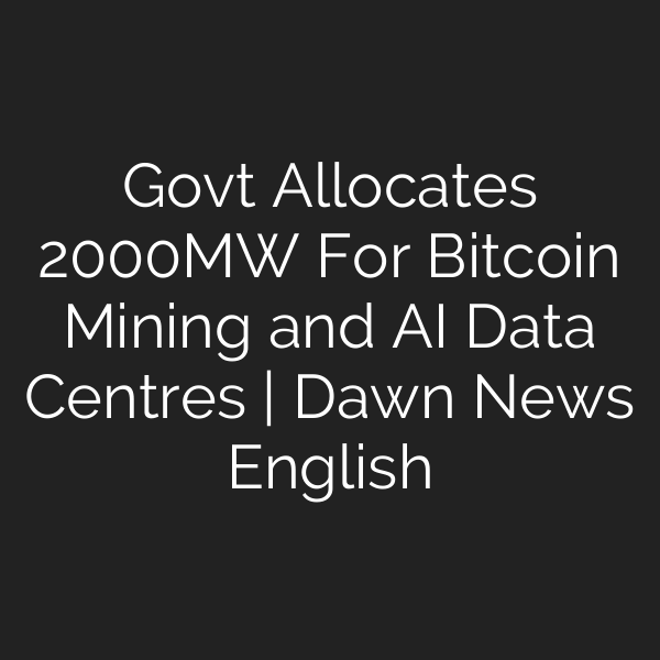 Govt Allocates 2000MW For Bitcoin Mining and AI Data Centres | Dawn News English