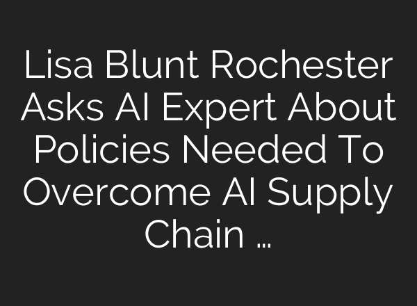 Lisa Blunt Rochester Asks AI Expert About Policies Needed To Overcome AI Supply Chain …