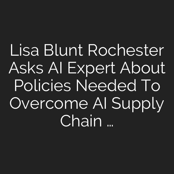 Lisa Blunt Rochester Asks AI Expert About Policies Needed To Overcome AI Supply Chain …