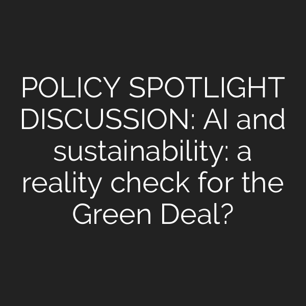 POLICY SPOTLIGHT DISCUSSION: AI and sustainability: a reality check for the Green Deal?