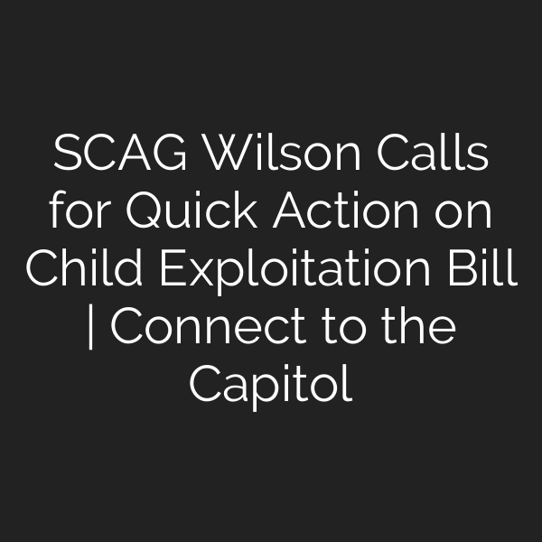 SCAG Wilson Calls for Quick Action on Child Exploitation Bill | Connect to the Capitol