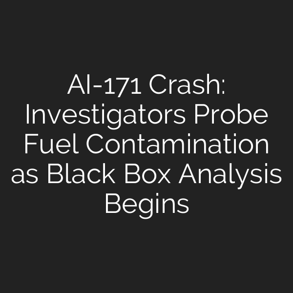 AI-171 Crash: Investigators Probe Fuel Contamination as Black Box Analysis Begins