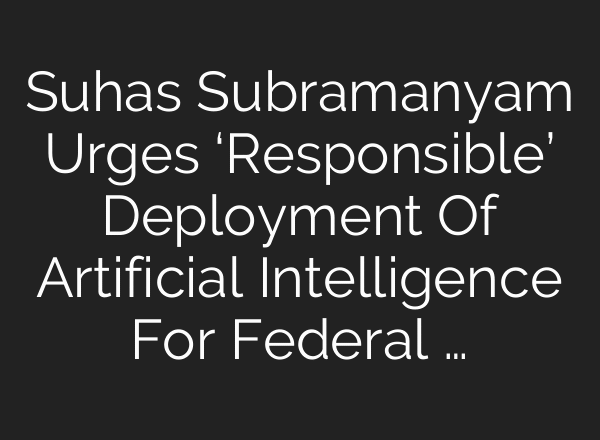 Suhas Subramanyam Urges ‘Responsible’ Deployment Of Artificial Intelligence For Federal …
