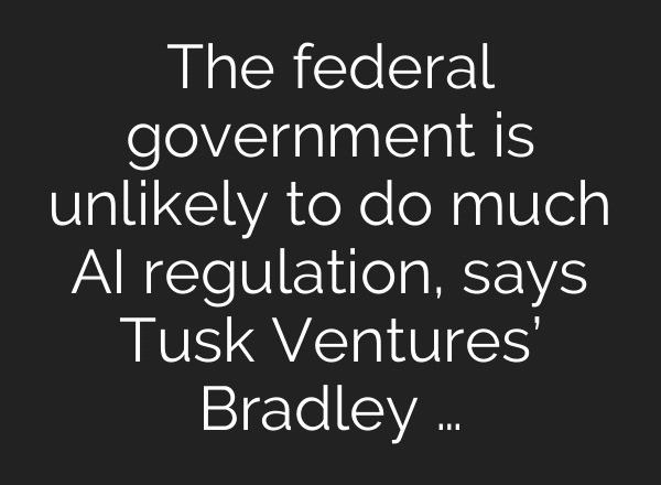 The federal government is unlikely to do much AI regulation, says Tusk Ventures’ Bradley …