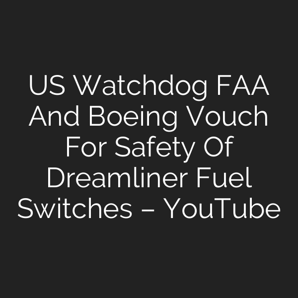 US Watchdog FAA And Boeing Vouch For Safety Of Dreamliner Fuel Switches – YouTube