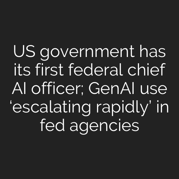 US government has its first federal chief AI officer; GenAI use ‘escalating rapidly’ in fed agencies