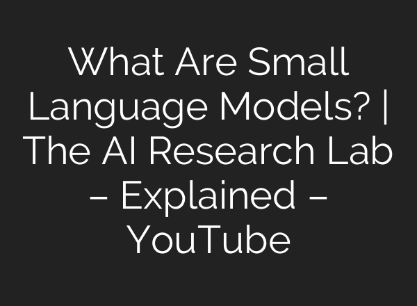 What Are Small Language Models? | The AI Research Lab – Explained – YouTube