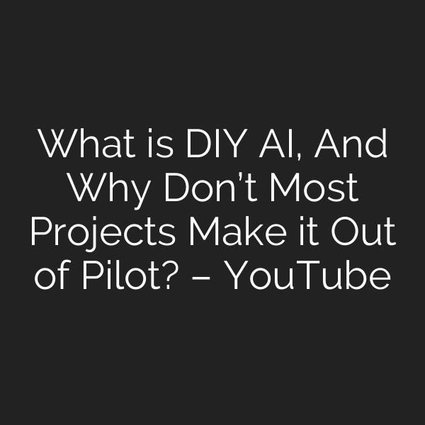 What is DIY AI, And Why Don’t Most Projects Make it Out of Pilot? – YouTube