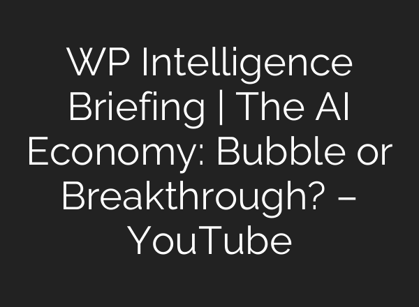 WP Intelligence Briefing | The AI Economy: Bubble or Breakthrough? – YouTube