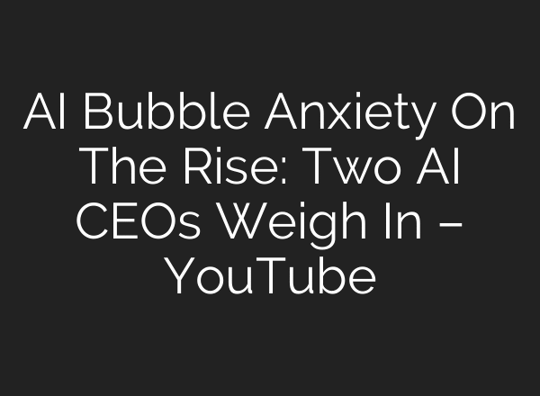 AI Bubble Anxiety On The Rise: Two AI CEOs Weigh In – YouTube