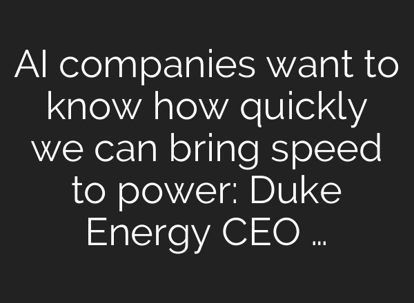 AI companies want to know how quickly we can bring speed to power: Duke Energy CEO …
