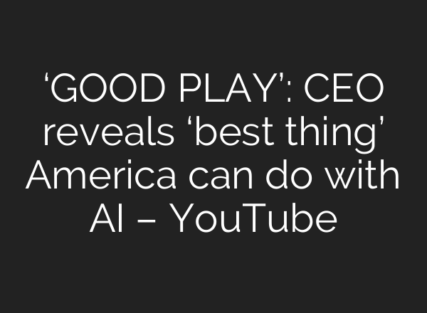 ‘GOOD PLAY’: CEO reveals ‘best thing’ America can do with AI – YouTube