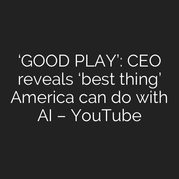 ‘GOOD PLAY’: CEO reveals ‘best thing’ America can do with AI – YouTube