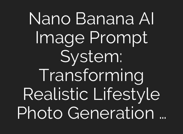 Nano Banana AI Image Prompt System: Transforming Realistic Lifestyle Photo Generation …