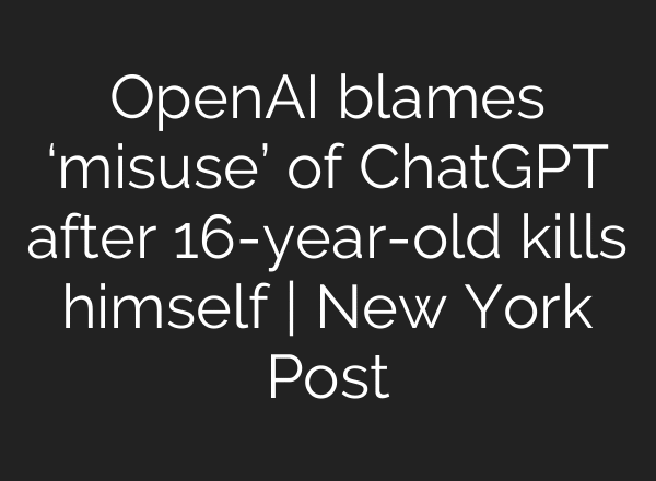 OpenAI blames ‘misuse’ of ChatGPT after 16-year-old kills himself | New York Post