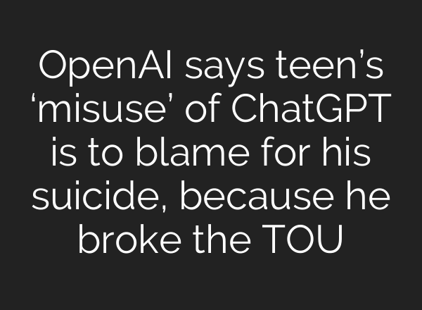 OpenAI says teen’s ‘misuse’ of ChatGPT is to blame for his suicide, because he broke the TOU