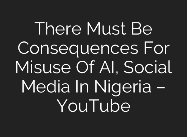 There Must Be Consequences For Misuse Of AI, Social Media In Nigeria – YouTube