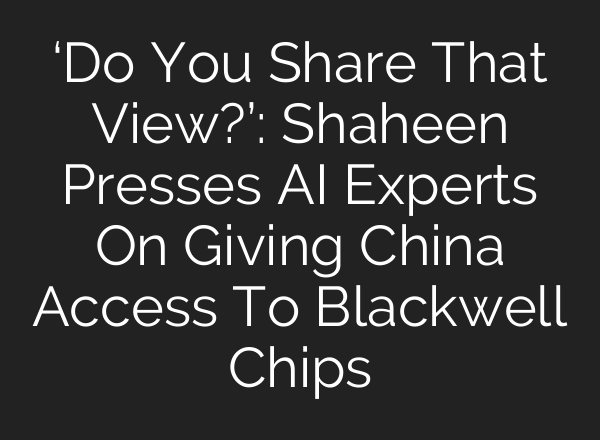 ‘Do You Share That View?’: Shaheen Presses AI Experts On Giving China Access To Blackwell Chips
