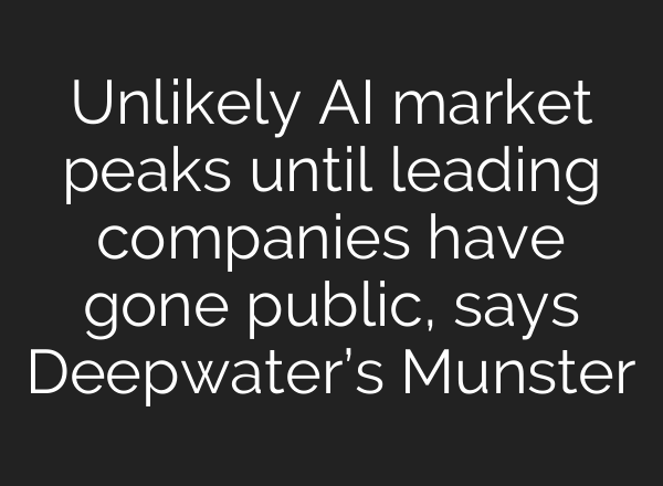 Unlikely AI market peaks until leading companies have gone public, says Deepwater’s Munster
