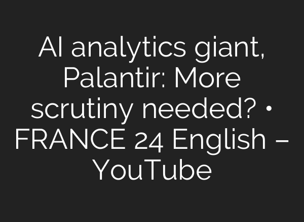 AI analytics giant, Palantir: More scrutiny needed? • FRANCE 24 English – YouTube
